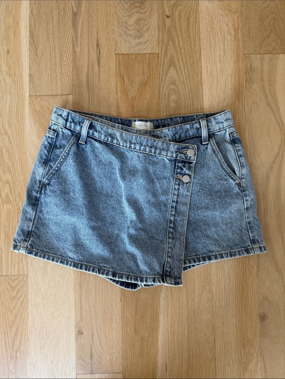 Altar'd State Light Wash Denim Wrap Skort | Silver Hardware | Western Concert